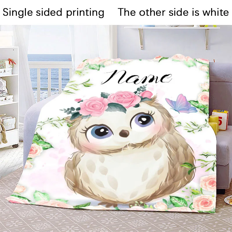 Custom Name Blanket Kawaii Baby Girl Boy Kids Personalized Blankets Cartoon Animal Cute Soft Flannel Throw Blanket Birthday Gift