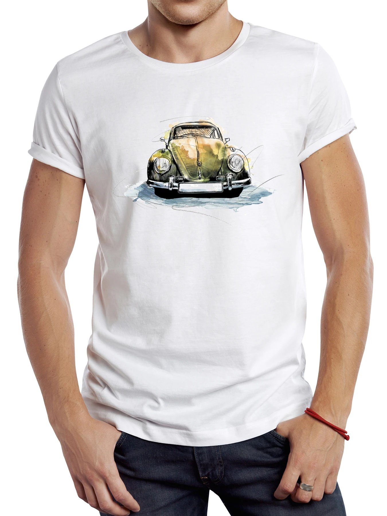 TEEHUB Vintage Painted Car Men T Shirt Graphic Classic Sport Cars Cloth Retro Watercolor Car Tops Hipster Tee