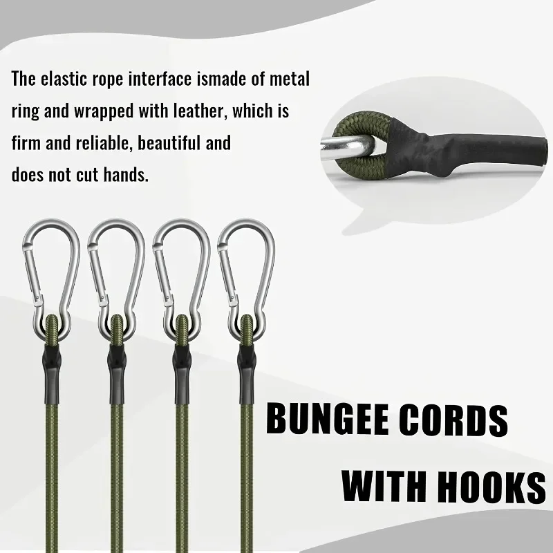 Outdoor Heavy Duty Bungee Cord Elastic Tie Strap String Carabiner Hooks Kayak Cycling Luggage Packing Ropes Camping Accessories