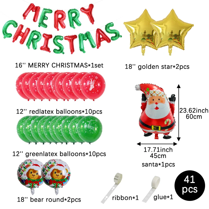 1 Set Latex Christmas Balloons Santa Claus Christmas Party Aluminum Foil Balloons Merry Christmas Tree Festival Decorations 2024