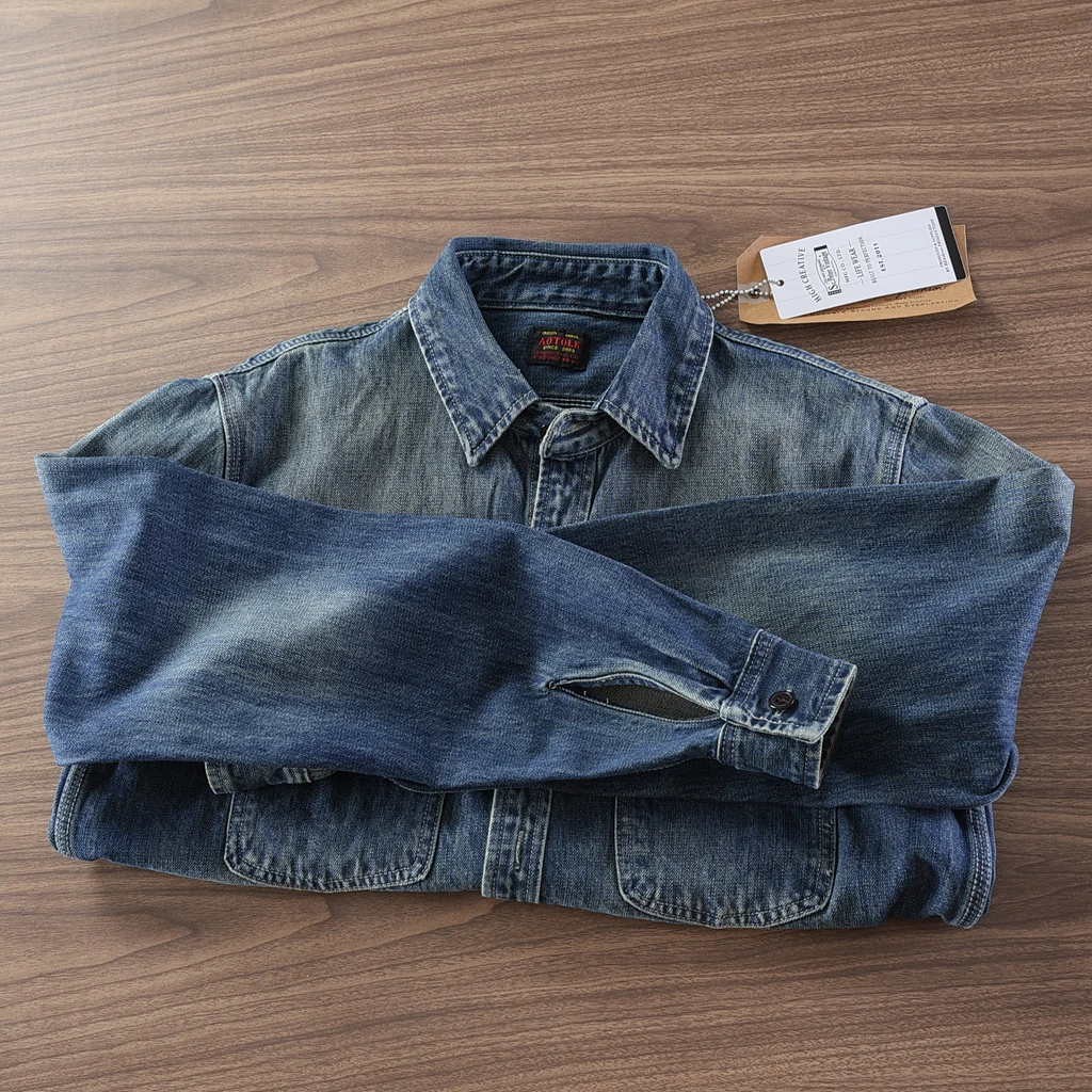 2025 Autumn and Winter New American Retro Heavyweight Denim Cargo Shirt Men's Amekaji 100% Cotton Washed Old Casual Loose Jacket