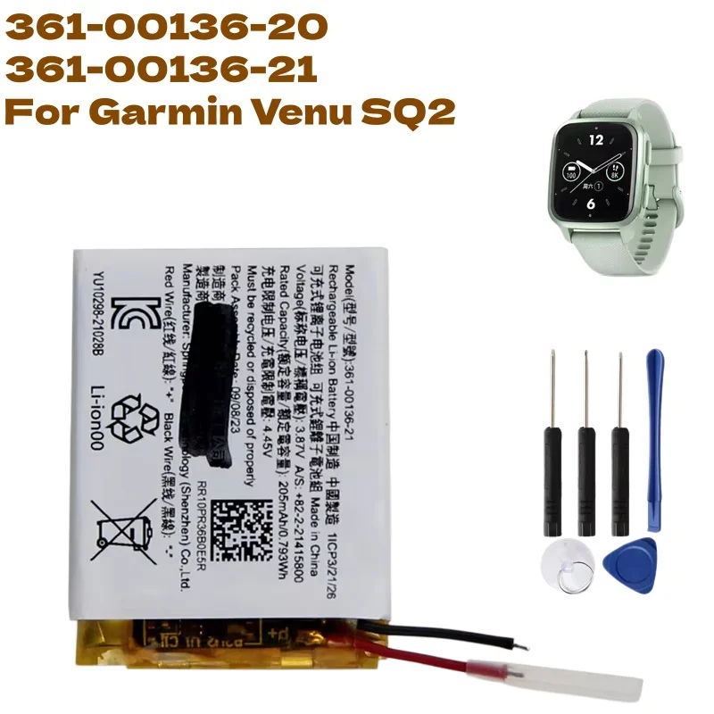 High Quality Replacement Battery For Garmin Venu SQ2 361-00136-20 361-00136-21 Rechargeable Batteries 205mAh
