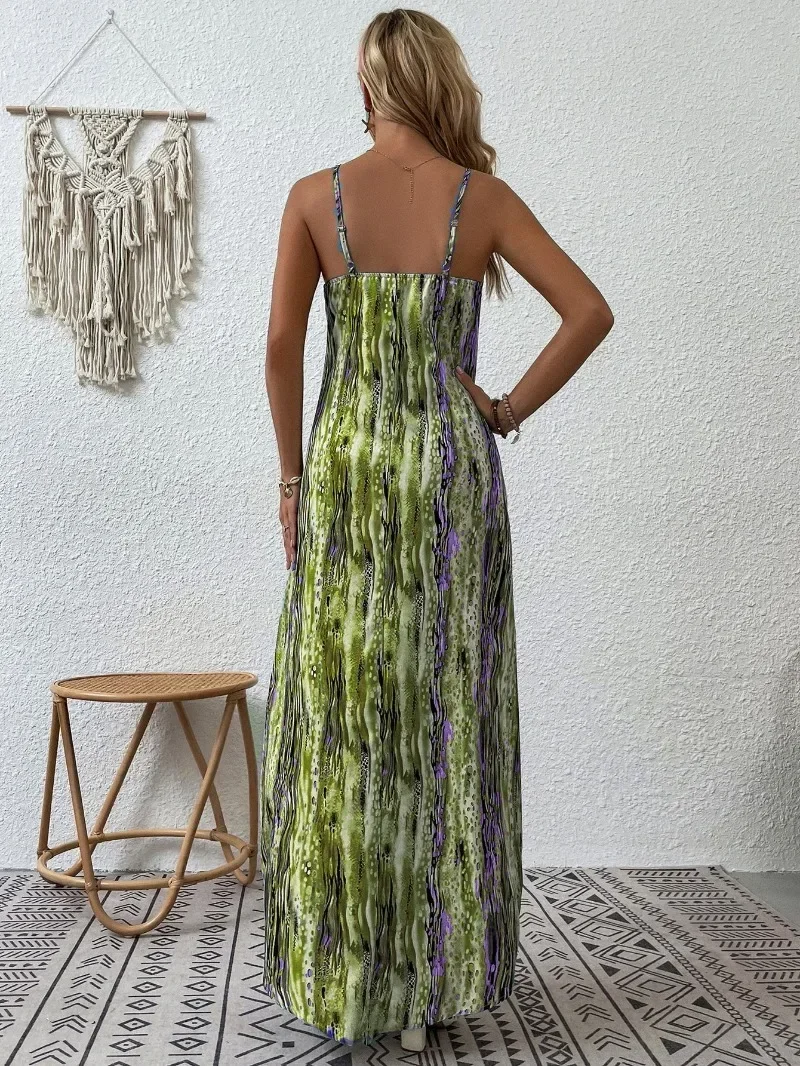

Women Sexy Strap Fashion Loose Long Dress Y2k Summer New Vintage Print Casual Holiday Bohemia Robe Maxi Vestidos Beach Dress 원피스