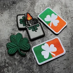 Lucky Clover Embroidery Creative Patches Hook&Loop Patch Fun Lucky Lighter Morale Badge DIY Tactical Backpack Accessories