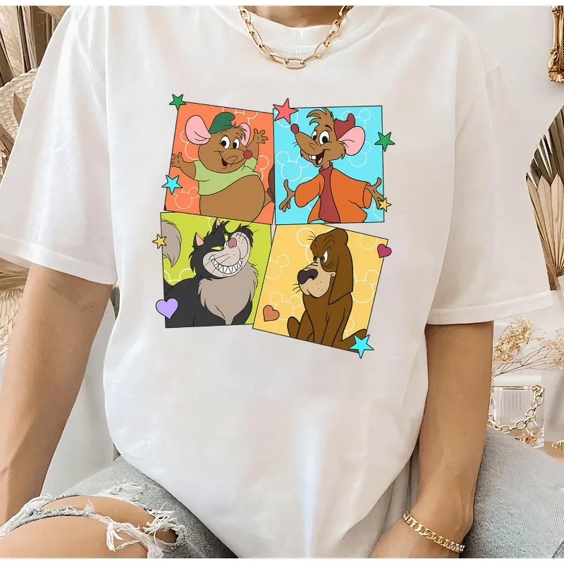 ديزني الأميرة سندريلا شخصية تي شيرت ، غوس ، جاق ، لوسيفر ، برونو المرأة تي شيرت جديد عادية موضة زوجين ملابس الشارع #4