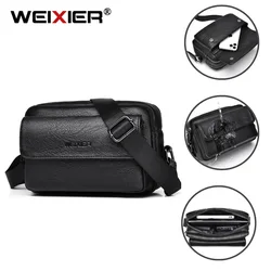 WEIXIER Fashion Leisure Men Solid Color Shoulder Bag PU Can Fit A 7.9 Inch Tablet Portable High Capacity Business Functional Bag