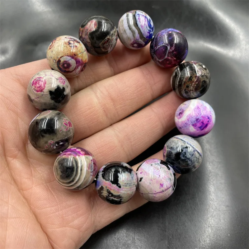 

18-метровый черно-белый агатовый браслет с круглыми бусинами для мужчин, красочный агатовый нефритовый браслет, браслеты для женщин