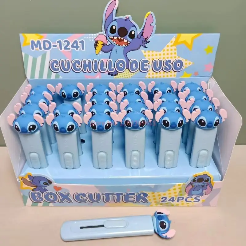 Disney 24pcs Stitch Press Utility Knife Animation Student Lilo Push Paper Knife DIY Box Opening Knife Stationery Gift Wholesale