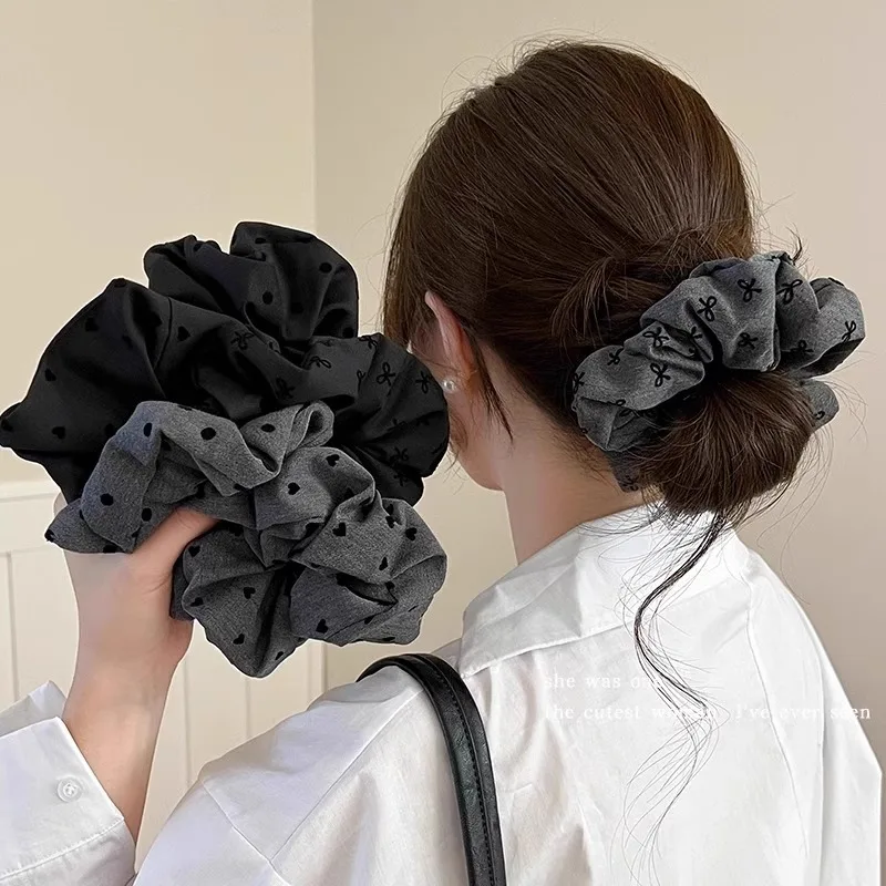 

Polka Dot Hair Ties Rope Women Large Size Heart Bowknot Printed Scrunchies Grey Black Hairband Ponytail Holder Headwear