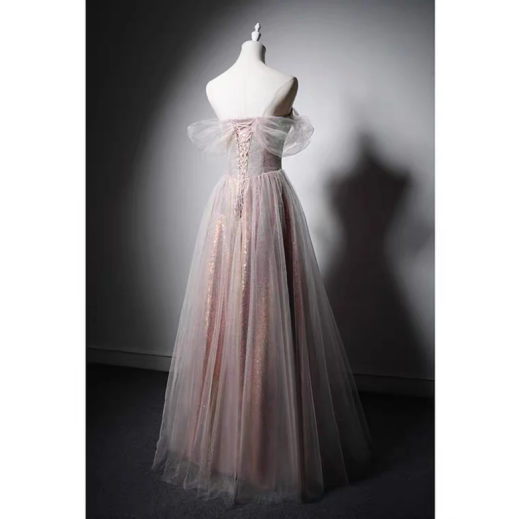 Candy Pink Evening Dresses Sequined Beading Off Shoulder Sweetheart A-line Glitter Party Formal Prom Bridesmaid Gowns New