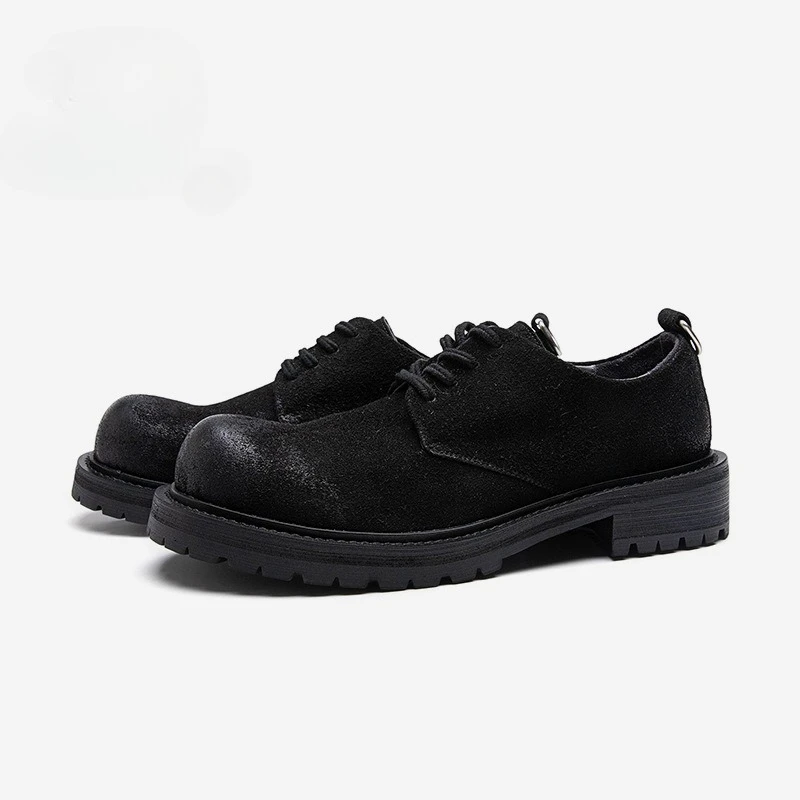 

Men Retro Derby Shoes with Genuine Leather Round Toe Thick Sole Versatile Business Casual Men Shoes