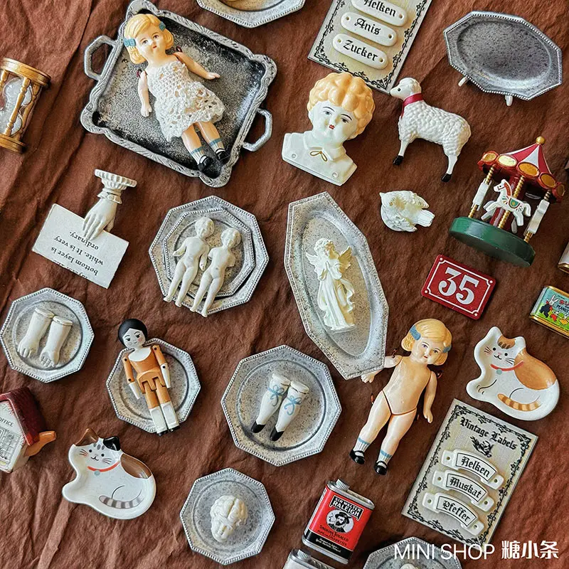 Miniature Vintage Doll Set, Hand Painted Antique Peg Doll Ceramic Head Figurine, Fast Shipping Dollhouse Decor Collectible Gift view 3
