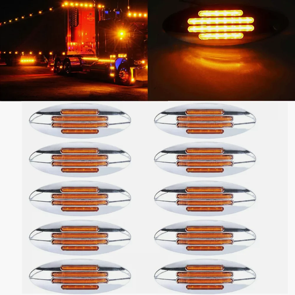 10PCS Car Truck Side Light Chrome LED Clearance Light Turn Signal Side Marker Lights DC12V Trailer Caravan Brake Lam