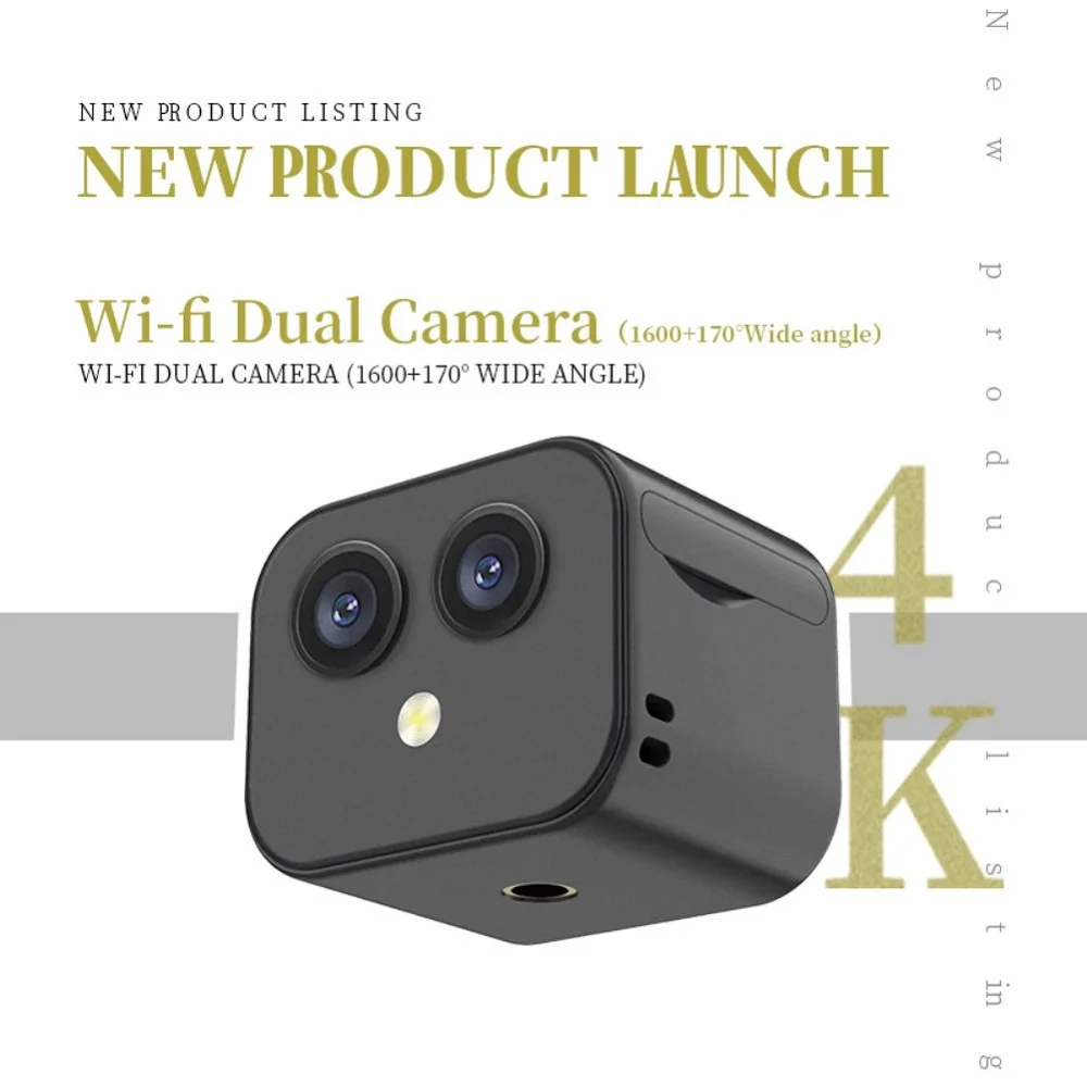 HD 4K Dual Lens Wifi Camera with Magnetic Mount and Remote Control Two-Way Intercom Network Surveillance Camera