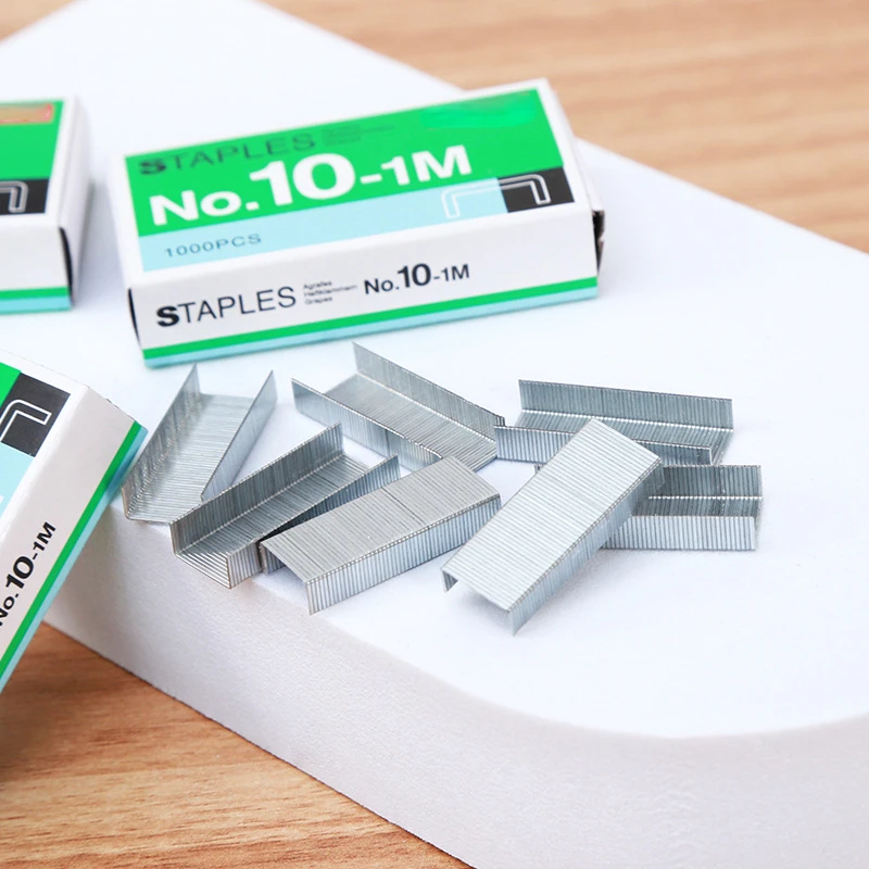 Metal Staples Box para desktop grampeador, acessórios de escritório, papelaria, Tapetool, ferramentas normais, tamanho n ° 10, 1000pcs por caixa