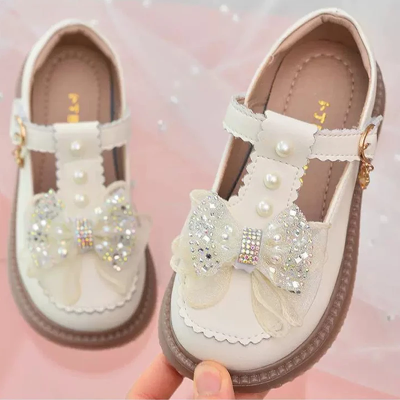 Kids PU Leather Shoes for Girls 2025 Summer Non-slip Toddler Dress Shoes with Shiny Bow Princess School Performance Mary Jane