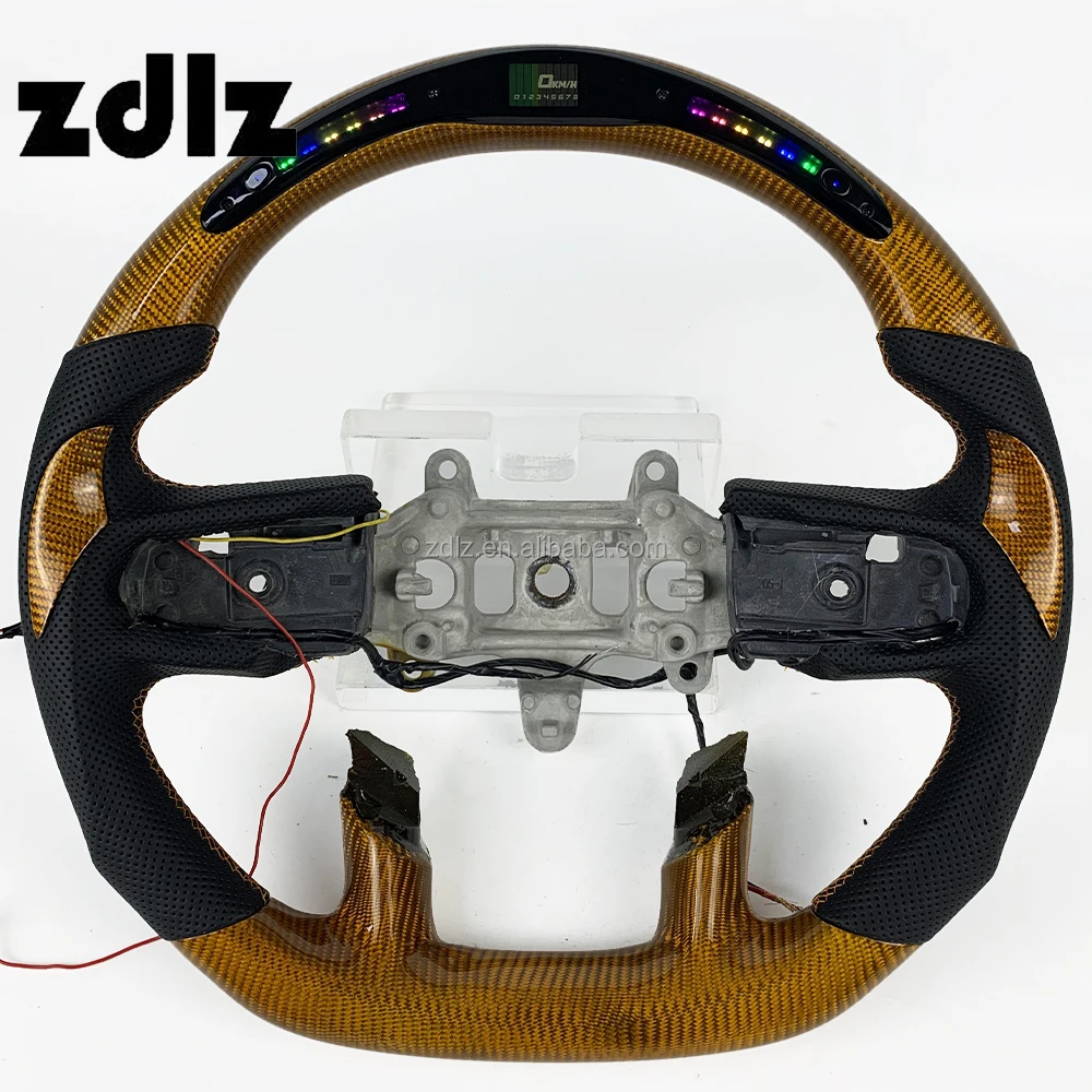 Accesorios Interiores para Automóviles Dodge RAM 1500 2500 3500, Volante Personalizado de Fibra de Carbono Amarilla con Pantalla LED