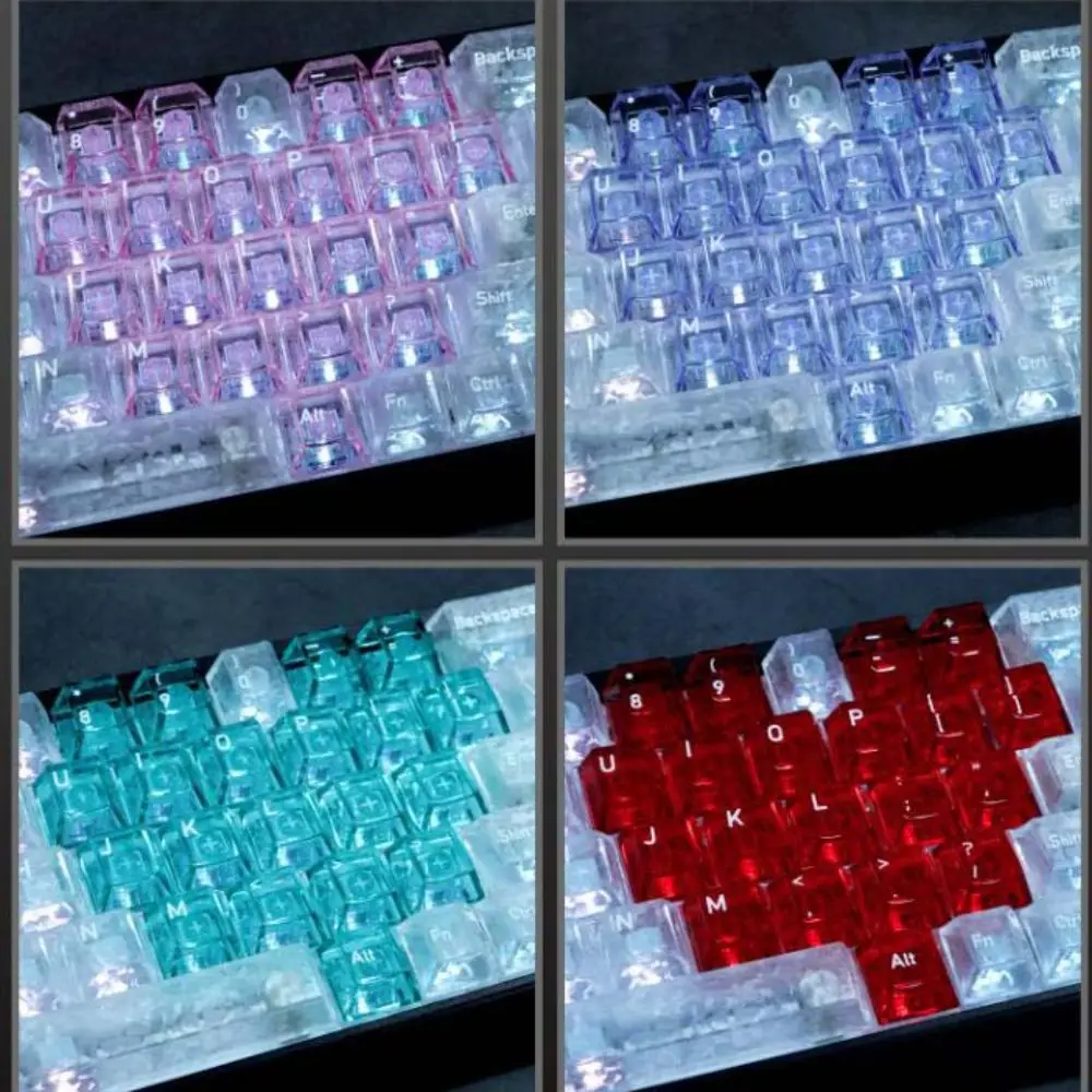 Vollständig transparente rote Herz-Tastenkappen, eisklar transparente PBT-Tastenkappen-Set, kristallklare Cherry-Profil-PC-Tastenkappen – Detail 5