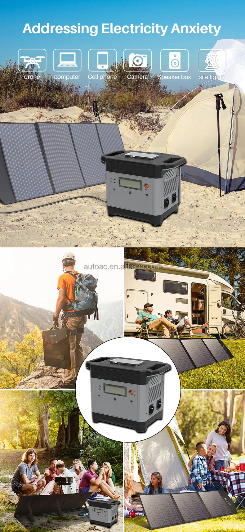 Rechargeable Solar energy system 1000W Outdoor home rv tent usb portable solar generator power station