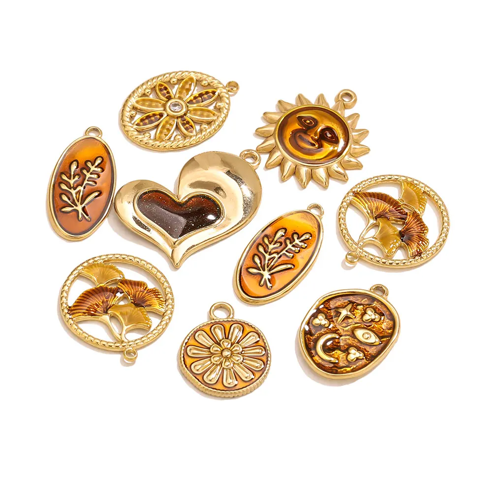 

1-3pcs Gold Plated Enamel Mixed Charm Set Vintage Sun Heart Floral Pendants for DIY Necklace Bracelet Jewelry Making Wholesale