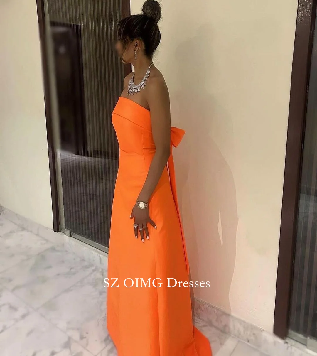 OIMG Strapless Women Vintage Prom Dresses Sleeveless Floor Length Orange Sheath Simple Evening Gowns 2023 Formal Party Dress