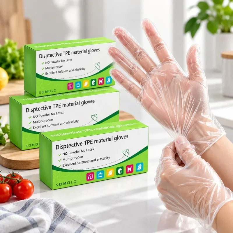 100/200/300Pcs Clear TPE Gloves Disposable Powder Free Latex Free Kitchen Cooking Cleaning Household Food Prep Daily Use Gloves