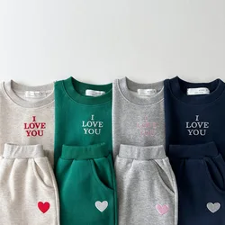 2024 Autumn New Children Long Sleeve Sports Set Boys Girls Letter Embroidery Sweatshirt + Pants 2pcs Suit Kids Casual Outfits