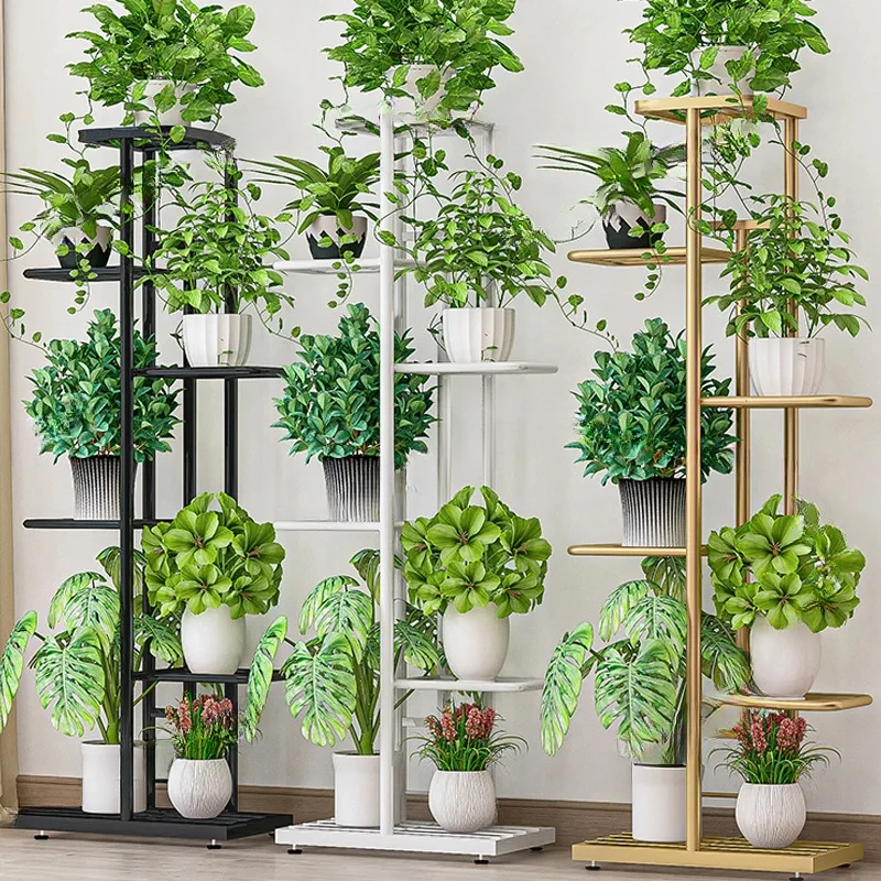Simple Wrought Iron Floor-To-Ceiling Nordic Indoor Outdoor Living Room Pot Multi-Layer Storage Balcony Flower Stand