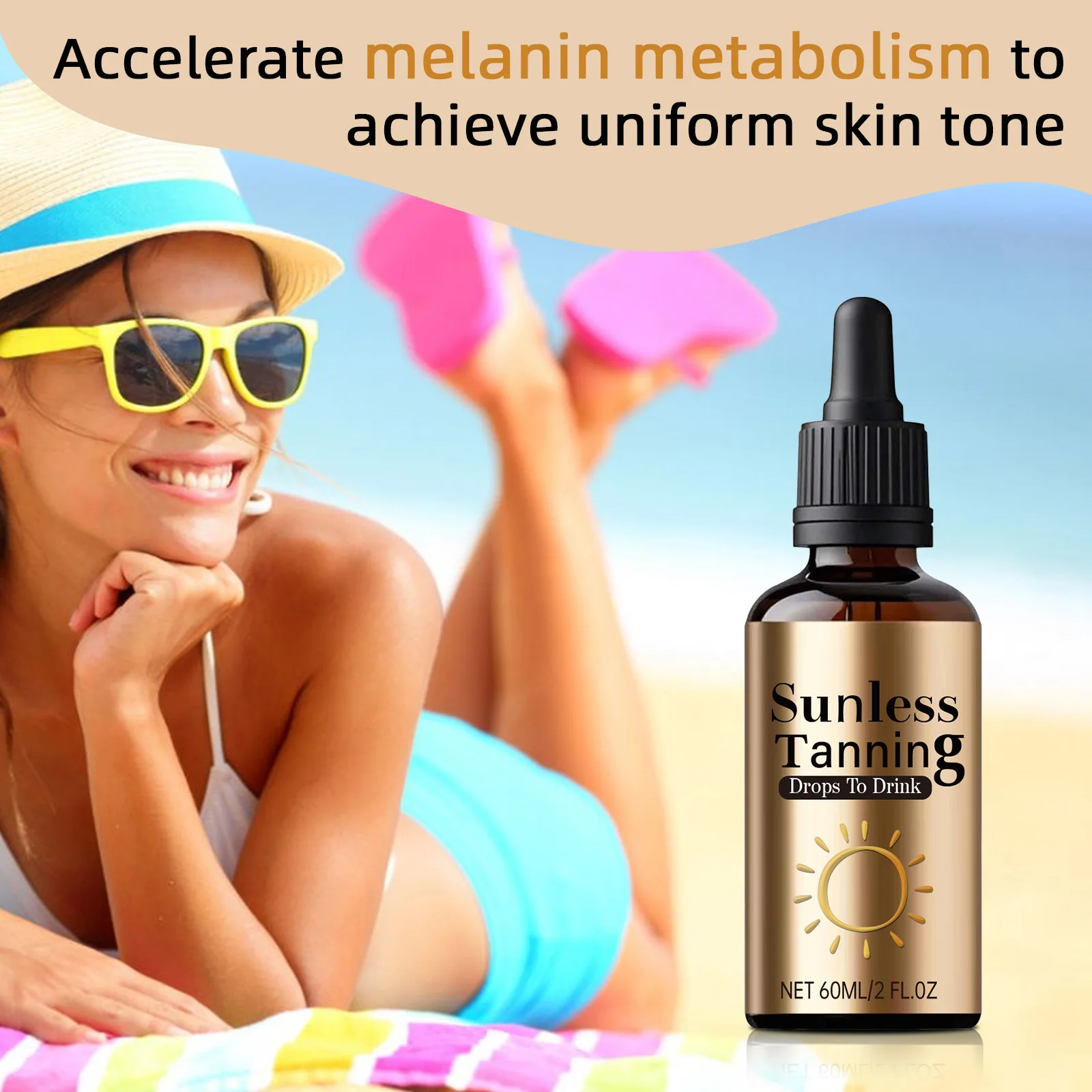 60ml Sunless Tanning Drops To Drink Tanning Drops No Sun Required to Tanning Drops Naturally Boost Melanin for Face & Body - view 5
