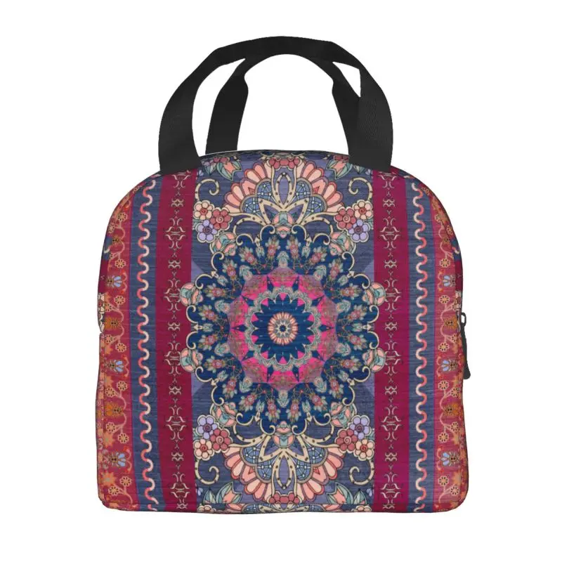 Antique Persian Rug Insulated Lunch Bags for Work School Bohemia Ethnic Tribal Carpet Portable Thermal Cooler Bento Box Children