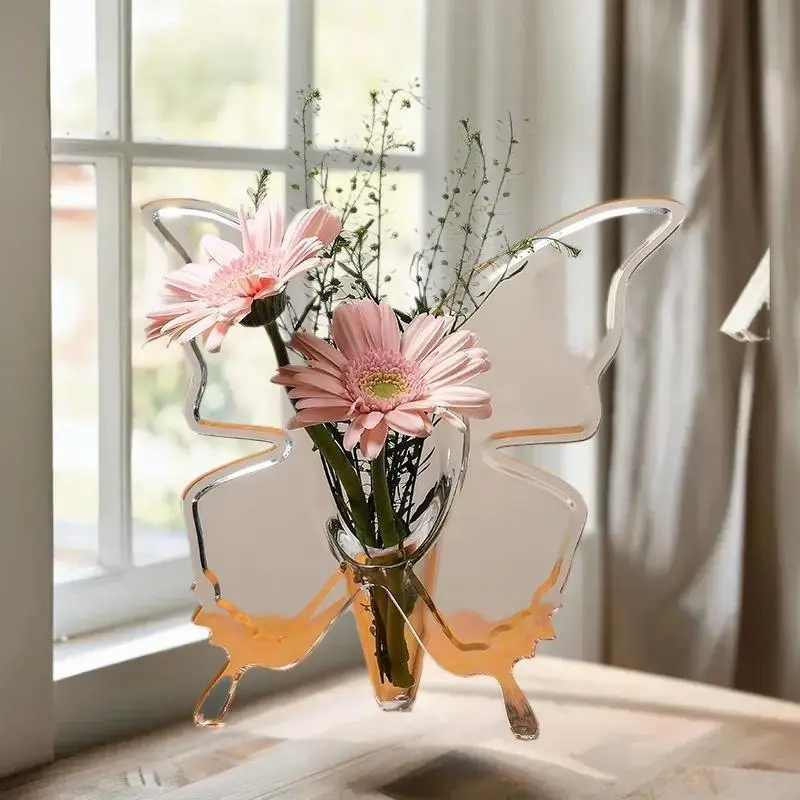

[JN] Transparent Butterfly Acrylic Flower Vase Three-dimensional Flower Arrangement Accessories Butterfly Vase Home Decoration