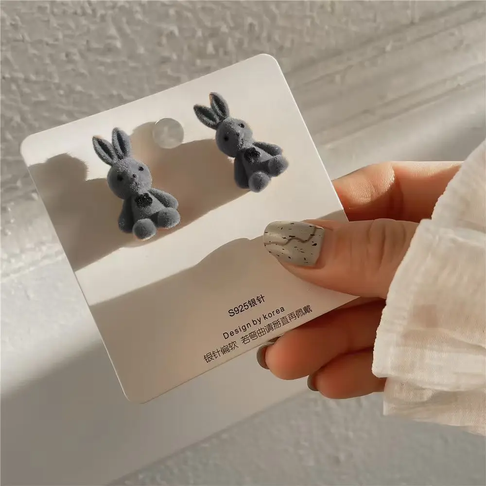 

Cute Flocking Plush Rabbit Stud Earrings for Women Girls Korean Fashion Animal Jewelry Party Gift