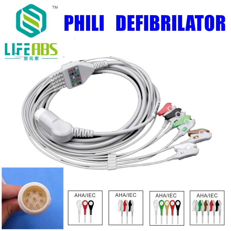 

One-Piece Ecg Cable Ekg Cable Aha 3leads 5leads Snap Clip Ecg Lead Wires for Phili Defibrilator Mornitor Machine