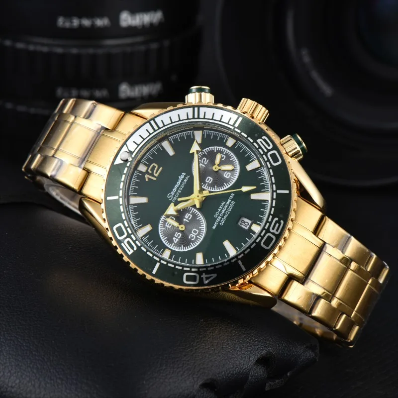 Luxury Mens Watches Business Speedmaster Series Five Pointers Watch Gold Strap Calendar Luminous Full Function Quartz Watch