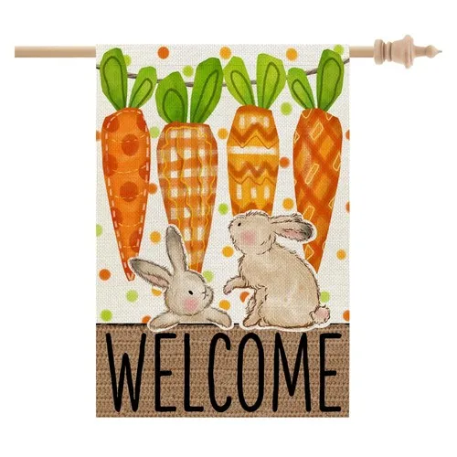 Easter House Flag 28x40 Inch Double Sided Large Burlap Holiday Carrots Rabbit... EEJ UUN