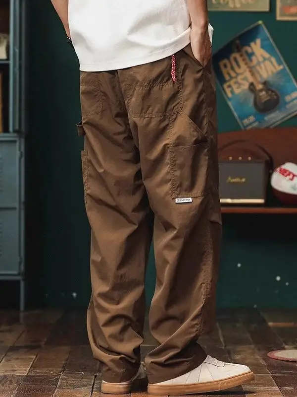 Celana Olahraga Luar Ruangan Retro Jepang untuk Pria, Musim Panas, Tipis, Cepat Kering, Longgar, Kaki Lebar, Model Lurus, Celana Kerja Gaya Tentara