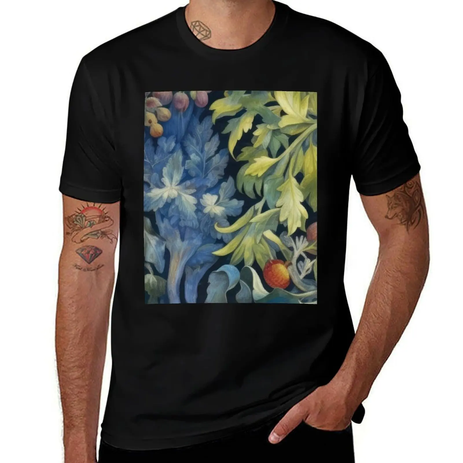 Vintage botanical medieval tapestry - art nouveau (vintage inspired) T-Shirt Worker Basic Short Sleeve Tee T-Shirt