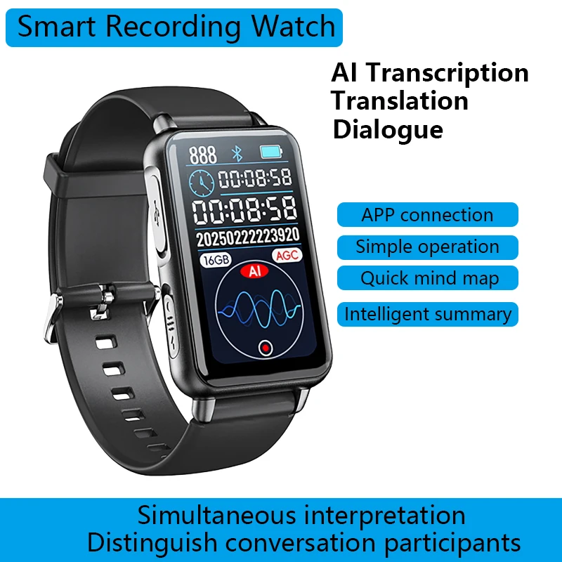 

Умные часы с записью, AI-регистратор, интеллектуальный перевод в реальном времени, разговорная запись, браслет, управление через приложение
