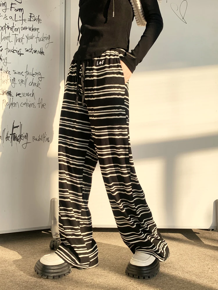 

Брюки LREEDOM с высокой талией и широкими штанинами, женские, тонкие, эластичные, повседневные, в пол, в полоску, цветные, свободного кроя