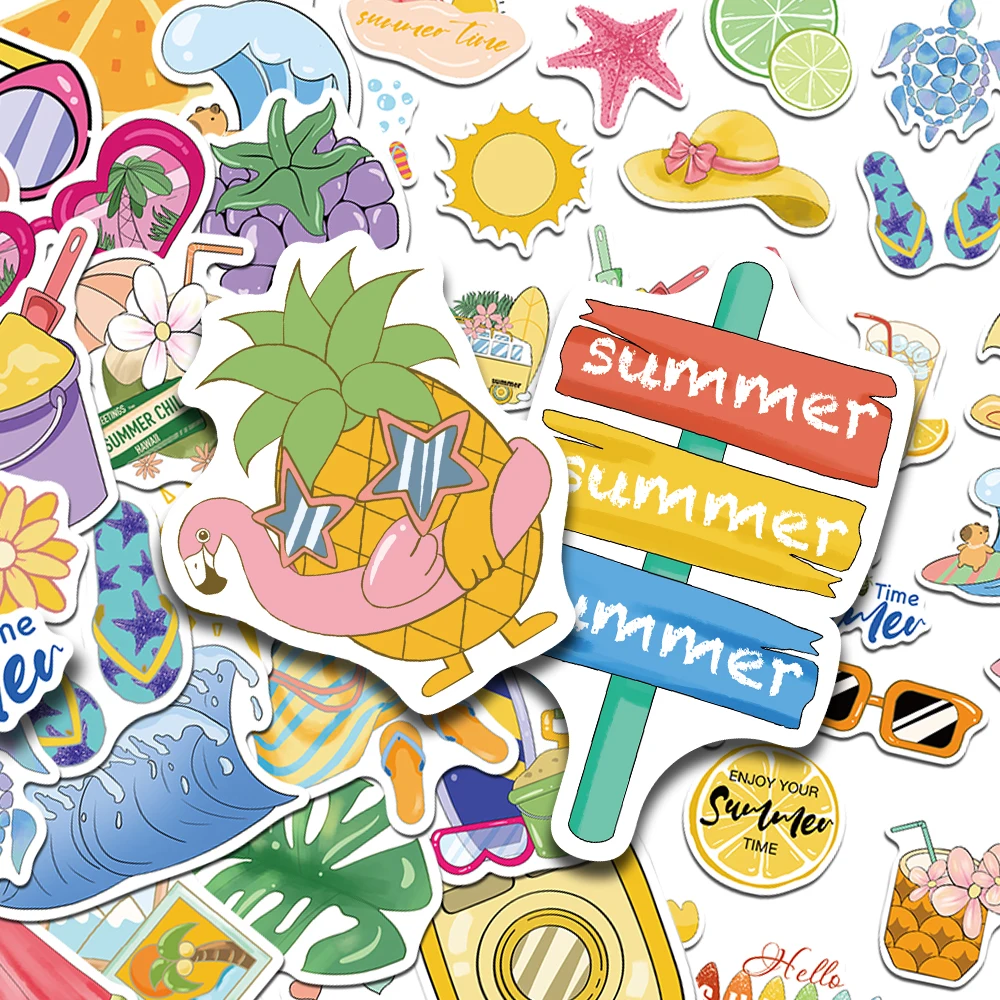 50 stücke Cartoon Sommer Chill Vibes Aufkleber Aufkleber Für Laptop Sammelalbum Gepäck Helm Surfbrett DIY Graffiti Wasserdichte Aufkleber