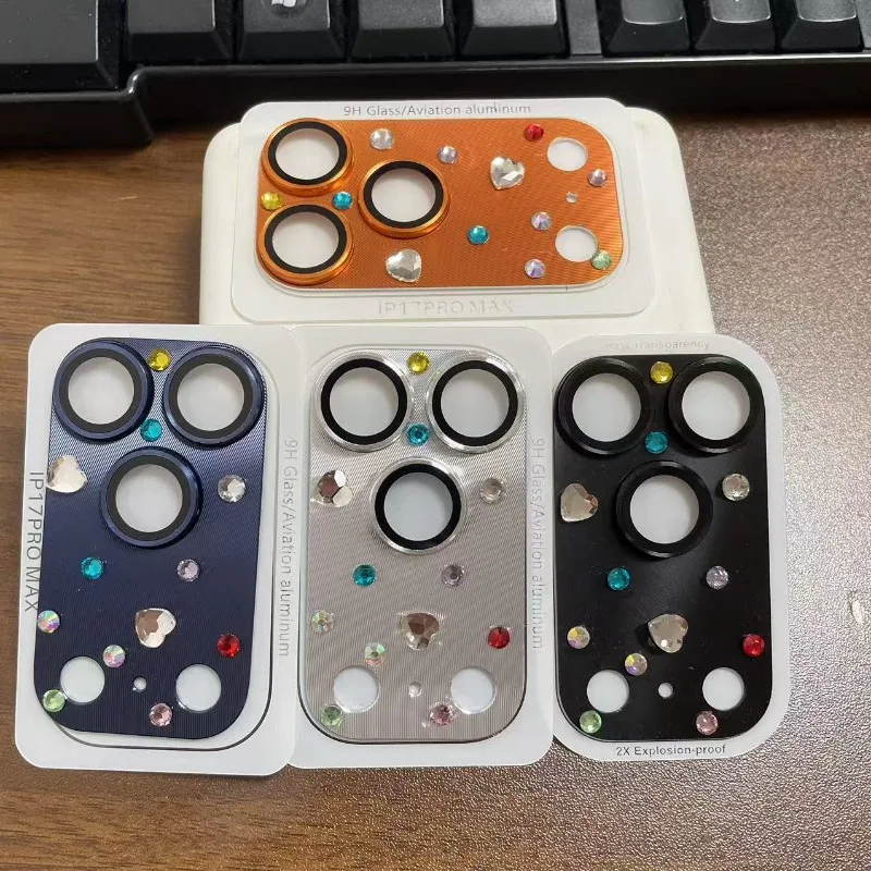 الإبداعية اليدوية حجر الراين DIY عدسة الكاميرا فليم غطاء آيفون 17 برو ماكس سبيكة حلقة HD تعريف غطاء حماية عدسة زجاجية