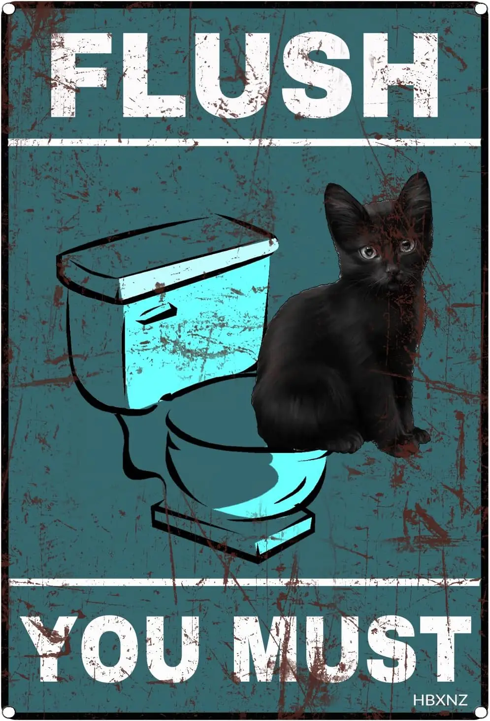 Funny Black Cat Bathroom Sign Flush You Must Cat Sign Wall Decor Retro You Must Flush Metal Sign Toilet Tin Sign 8X12Inch