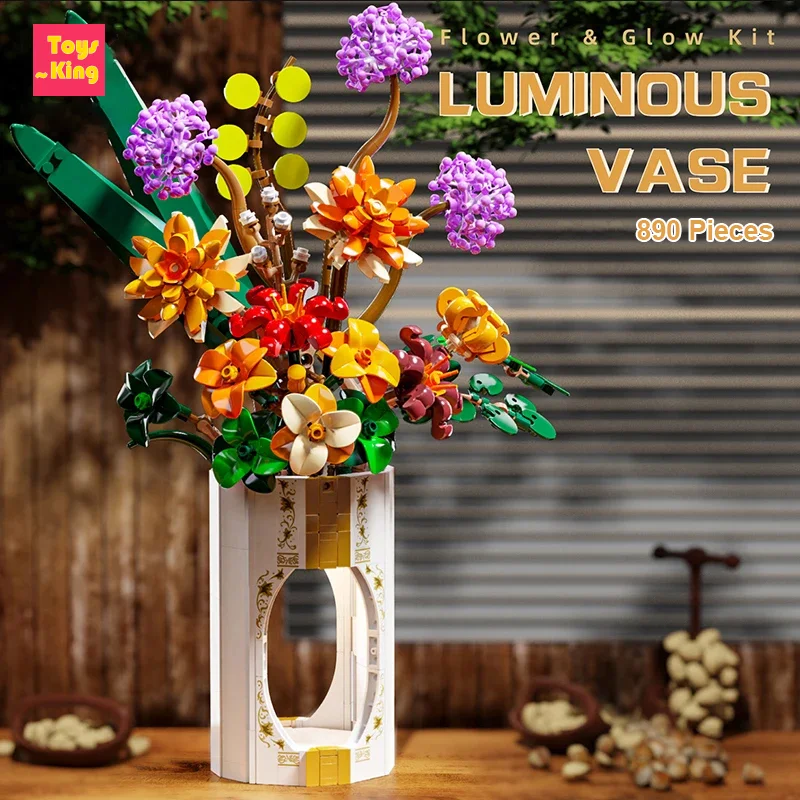 

DIY Daisy Flower Bouquet Building Blocks Luminous Vase Kids Toys Assembly Bricks Model Girls Valentine's Day Gifts Desktop Deco