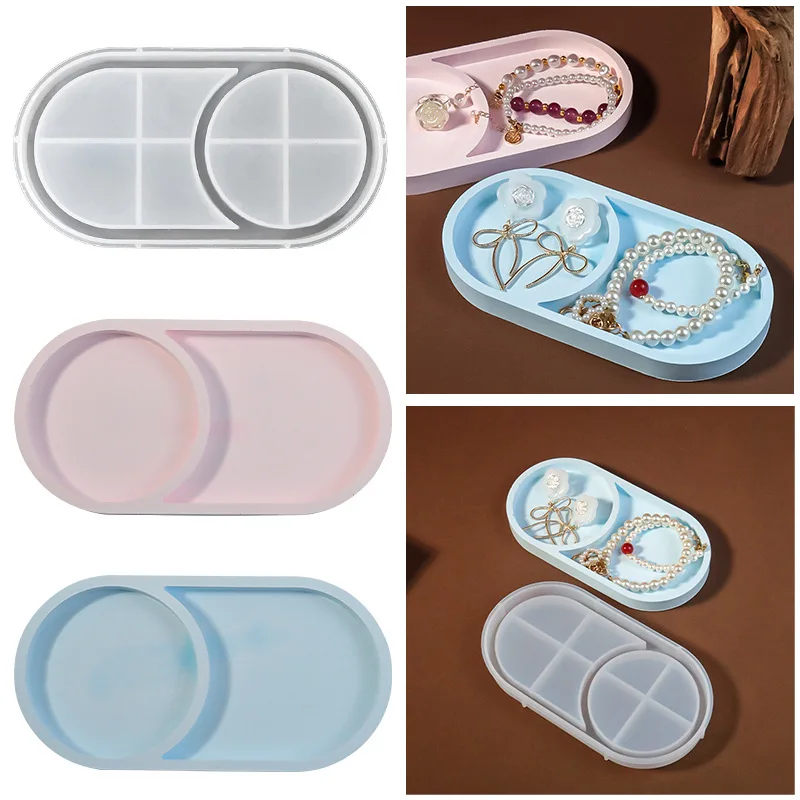 

DIY Oval Boundary Plate Round Storage Tray Epoxy Mold Earrings Jewelry Storage Gypsum Mould