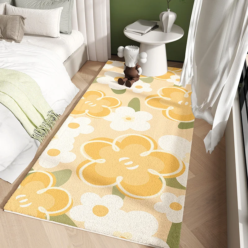 

Flower Soft Fluffy Bedroom Carpet Bedside Bathroom Girls Simple Cartoon Carpets Living Room Thickened Non Slip Thickened Rug