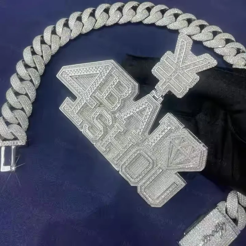JEWE Custom Brush Script Cursive Letter Name Pendant Men's Hip Hop Chain with Moissanite Diamond Rock - Unique Rapper Jewelry