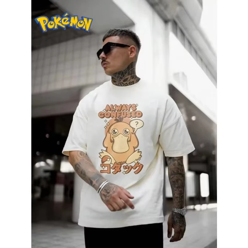 

Футболка с милым мультяшным принтом Pokémon Psyduck, новая летняя мужская и женская уличная футболка в стиле Y2K Harajuku, свободный повседневный топ с короткими рукавами