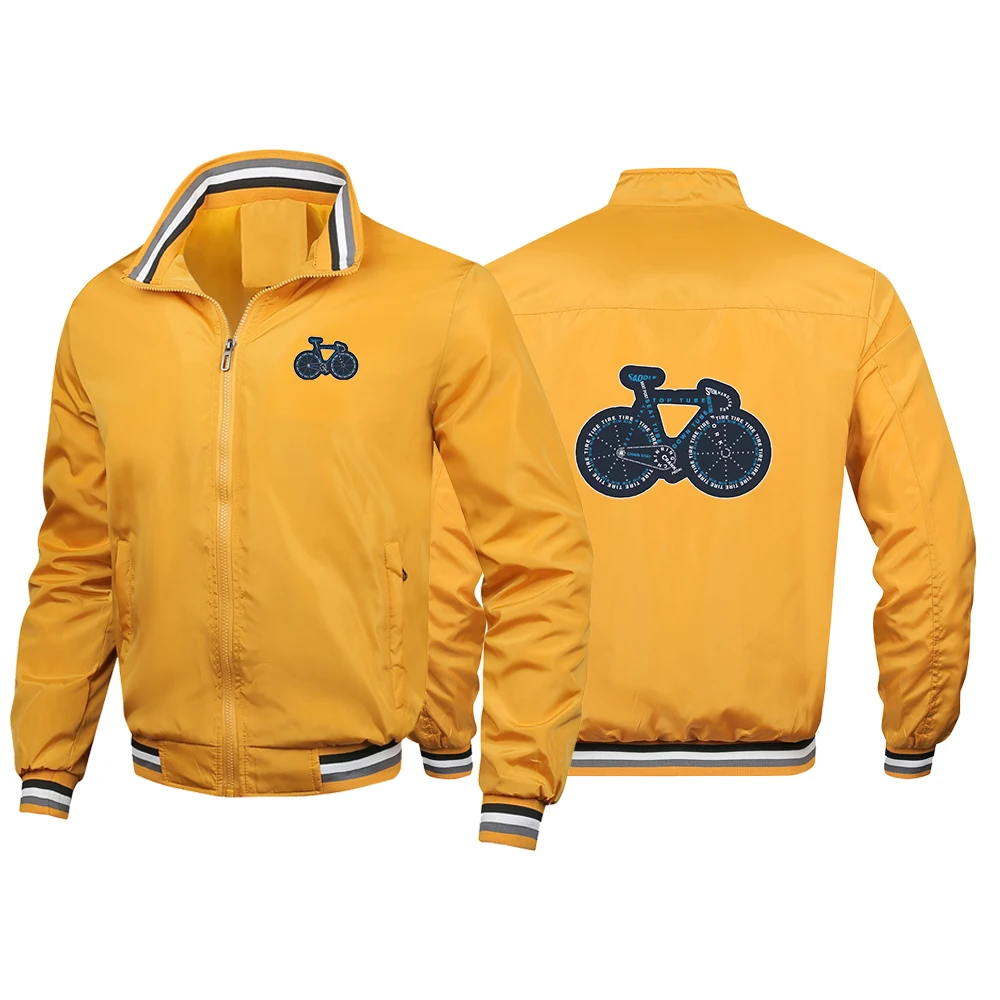 Bicycle Anatomy Shirt Cute Cycling Is Life Men's Stand Collar Zipper Striped Design Jacket Spring Autumn Fashion Sports Coat