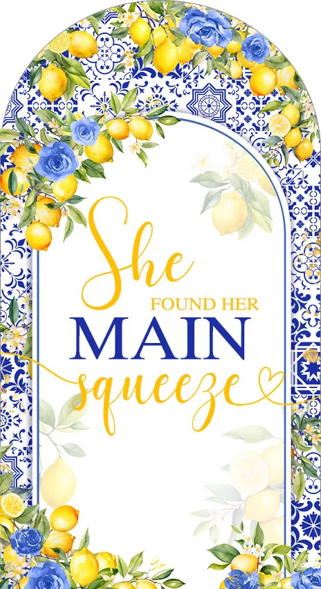 Mehofond She Found Her Main Squeeze Arch Background Lemon Bridal Shower Lemonade Girls Blue Tiles Photography Backdrop Props