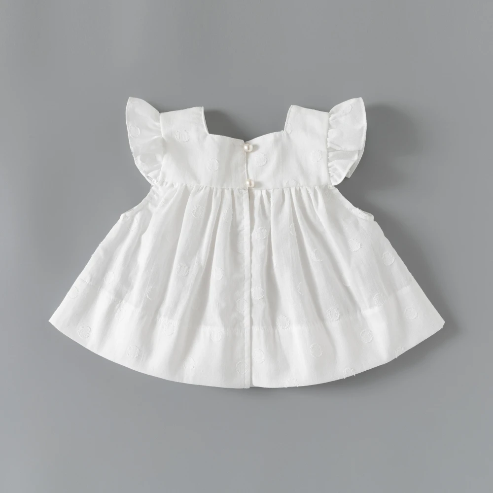 Flying Sleeves Dots Baby Girls Blouse Tops Clothes for Summer Cotton Toddler Girls Princess Dresses
